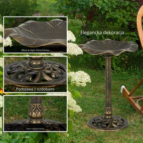 Outsunny Kąpielisko dla Ptaków z Podstawką 71cm Karmnik Wodny Liść Lotosu dla Dzikich Ptaków Brąz | Aosom PL