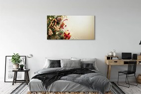 Obraz na płótnie Świąteczny Stół: Gałązki, Prezenty, Szyszki i Pierniki