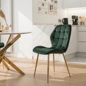 Krzesło Tapicerowane do Jadalni LUCKY Zielone Welurowe Glamour
