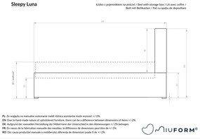Szare tapicerowane łóżko jednoosobowe ze stelażem 90x200 cm Sleepy Luna – Miuform