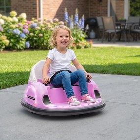 AIYAPLAY Autoscooter, obrót 360°, prędkość 2 km/h, pas bezpieczeństwa, światła LED, muzyka i klakson, Różowy | Aosom PL