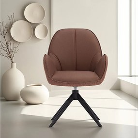 Krzesło jadalniane 60x90x59 cm brązowe nowoczesne krzesło jajko z tkaniny bouclé, skórzane krzesło z podłokietnikami