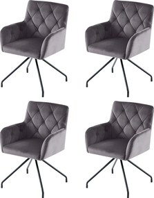 Zestaw 4 krzeseł do jadalni Velvet - 85 x 49 x 49 cm - tapicerowany fotel z 4 metalowymi nogami - z podparciem lędźwiowym - szary