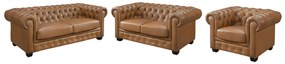 Komplet wypoczynkowy typu chesterfield 3+2+1 BRENTON 100% skóry bawolej - Kolor: karmelowy vintage