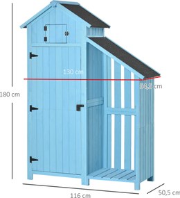 Przestronny Szop Ogrodowy Outsunny z Miejscem na Drewno i Półkami, Błękit Nieba