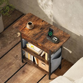 HOMCOM Stolik kawowy z gniazdkami, 2 poziomy, porty USB, schowek 60 x 29,8 x 58,5 cm Rustykalny Brąz