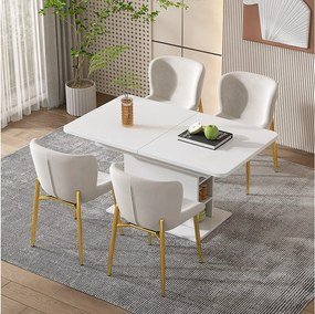 Zestaw 4 krzeseł do jadalni, beżowy aksamit, tapicerowane krzesło z oparciem, złote metalowe nogi