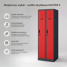 Szafka pracownicza dwukomorowa antracytowo-czerwona, 600x1800x500 mm: KACPER II