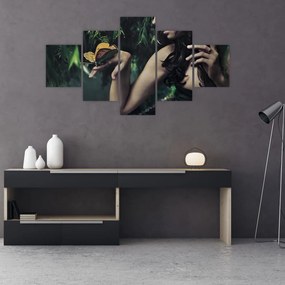 Obraz pełnej wdzięku kobiety z motylem (125x70 cm)