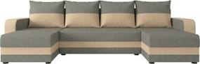 Rozkładana sofa narożna w kształcie U VALERIO 305x140 cm, jasnoszara/beżowa