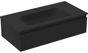 Mexen Rivel szafka łazienkowa 90 cm z umywalką Vela, 1 szuflada, ryflowana , czarna mat - 91A20-09023-1-BF71-W23M71