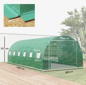 Outsunny Szklarnia typu Polytunnel z osłoną plastikową i stalową ramą, z rolowanymi drzwiami, Zielona