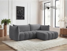 Szary narożnik z materiału bouclé (prawostronny/z szezlongiem) Azra – Bobochic Paris