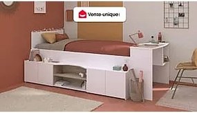 Łóżko piętrowe 90 x 190/200 cm z biurkiem i schowkami - Biały i naturalny - JOCHIANE