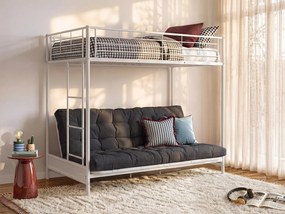 Łóżko na antresoli 90 x 190 cm - Z rozkładaną kanapą - Metal - Kolor biały + czarny futon - MODULO V