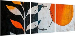 Obraz - Abstrakcja rośliny i słońca (z zegarem) (90x30 cm)