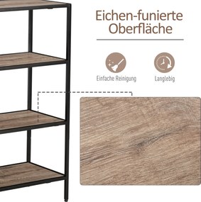 Regał HOMCOM, Biblioteczka w stylu industrialnym, Regał na dokumenty, Kuchenny, Płyta wiórowa P2, Metal, Czarny+jasny dąb, 120 x 32 x 95 cm