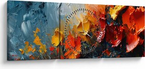 Obraz - Abstrakcyjny obraz kwiatów III. (z zegarem) (90x30 cm)