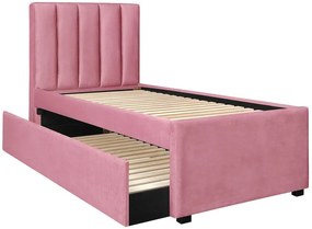Łóżko różowe tapicerowane z wysuwanym stelażem R4-W31