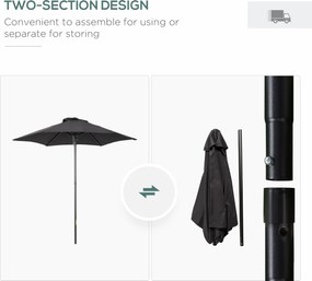 Outsunny Parasol Ø196 cm, Parasol z Funkcją Nachylenia, Sześciokątny Parasol Balkonowy do Plaży Balkonu Ogrodu, Czarny