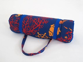 Leżak plażowy w rolce KONIK MORSKI Z KORALAMI 148x52 cm, niebieski