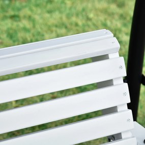 Outsunny 3-Seater Wooden Porch Swing Bench with Folding Coffee Table, Durable PU Coating, Chains Included, White