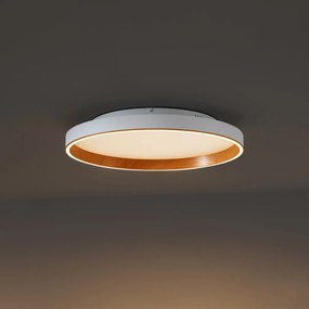 Designerska lampa sufitowa biała z drewnem 60 cm z LED z 3-stopniowym przełącznikiem - Ingo