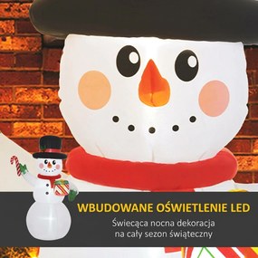 Outsunny 1,8 m Bałwan z Laską Cukrową &amp; Prezentem, Samonadmuchiwany, z LEDami, Odporny na Warunki Pogodowe