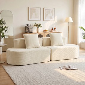 HOMCOM Sofa 3-osobowa, modułowa sofa Cloud bez stałego stelaża, szerokie i głębokie siedzisko, wkład ze sprężyn, sztruksowe obicie, beżowy | Aosom PL