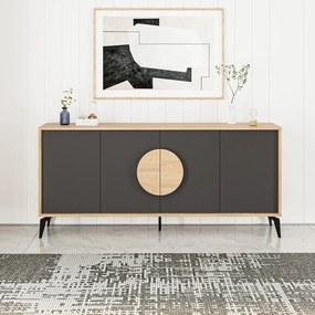 Czarna niska komoda w dekorze dębu 180x82 cm Vae – Marckeric