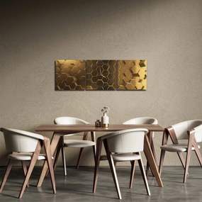 Obraz - Złote sześciokąty (z zegarem) (90x30 cm)