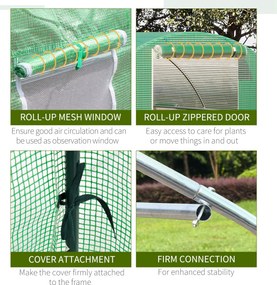 Outsunny Szklarnia Foliowa Duży Tunel Foliowy z 4 Oknami Ochrona przed Mrozem Stalowa Rama 3x3m Ciemnozielony | Aosom PL