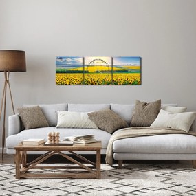Obraz - Pole słoneczników (z zegarem) (90x30 cm)