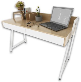 Nowoczesne biurko w stylu loft, 124 cm, z szufladami – jasny dąb