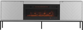 Szafka RTV z kominkiem Aspen 02 biały mat/czarny 180 cm
