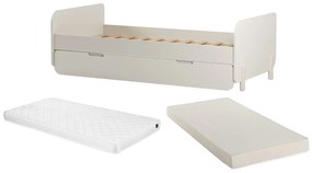 Łóżko wysuwane 2 x 90 x 190 cm - MDF i drewno sosnowe - Naturalny i beżowy + Materac - TALUDO