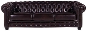 Kanapa 4-osobowa BRENTON w stylu chesterfield ze 100% bawolej skóry – kolor brązowy z kasztanowymi refleksami