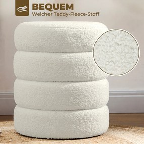 HOMCOM Puf, okrągły, Teddyfleece, do 120kg, Φ40x45H cm, biały | Aosom PL
