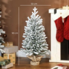 HOMCOM Mini sztuczna choinka 90 cm sztuczny świerk ze śniegiem, 486 gałązek, cementowa podstawa, pokrycie z lnu | Aosom PL