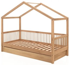 Łóżko dziecięce z litego drewna dębowego w kształcie domku z wysuwanym łóżkiem 90x200 cm Forrest – Vipack