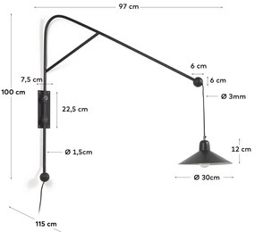 Czarny kinkiet ø 30 cm Eleazar – Kave Home