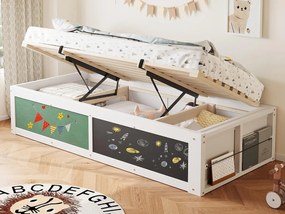 Łóżko z pojemnikiem dziecięce 90x200 cm - z tablicą do rysowania - Drewno lite + MDF - biały (materac nie jest wliczony w cenę)