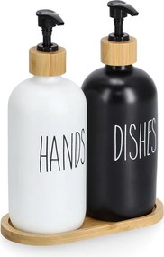 Zestaw dozowników na płyn i mydło z bambusową podstawką, 2 x 500 ml