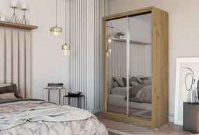 Szafa Przesuwna BELLINA 120 cm z Lustrem Szafa Dwudrzwiowa Dąb artisan