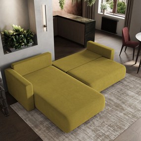 Masseno Narożnik TURIN z funkcją spania i pojemnikiem na pościel do Salonu, Rozkładana sofa - Żółty, SORO 40