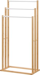 Wieszak na Ręczniki HOMCOM z Bambusa, 3-poziomowy, 3 Drążki, 48 x 25,8 x 94 cm, Naturalny + Biały
