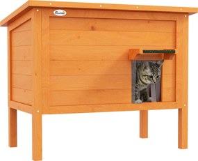 PawHut Domek dla kota, drewniany, izolowany, zasłona, pomarańczowy, 60x60x81,5cm | Aosom PL