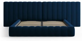 Ciemnoniebieskie tapicerowane łóżko dwuosobowe ze schowkiem i stelażem 200x200 cm Gina – Milo Casa