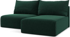 Ciemnozielony aksamitny rozkładany/ze schowkiem narożnik (prawostronny/z szezlongiem) Kalena – Makamii