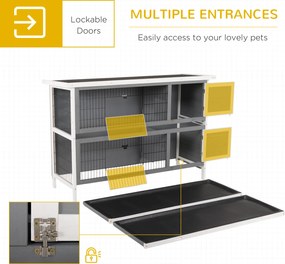 PawHut Klatka dla małych zwierząt dla świnek morskich i królików karłowatych, dwupoziomowa, drewniana, szara